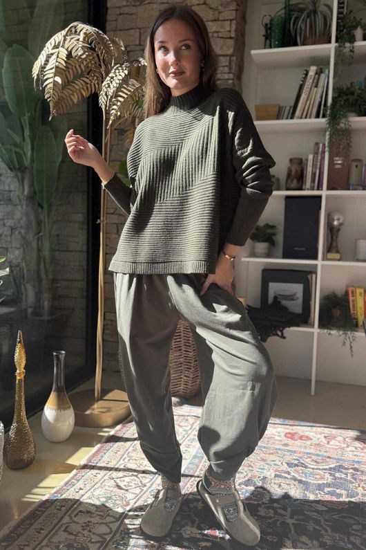 Charli Turtle Ribby Knit Jumper Deep Khaki
